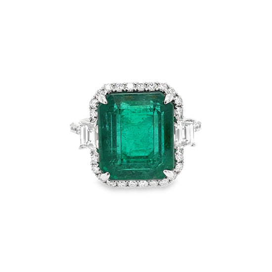 Emerald Ring with Diamond Halo