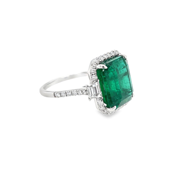Emerald Ring with Diamond Halo
