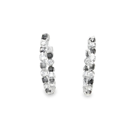 Black and White Diamond Hoop Earrings