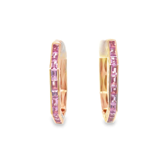 Pink Sapphire Hexagon Hoop Earrings