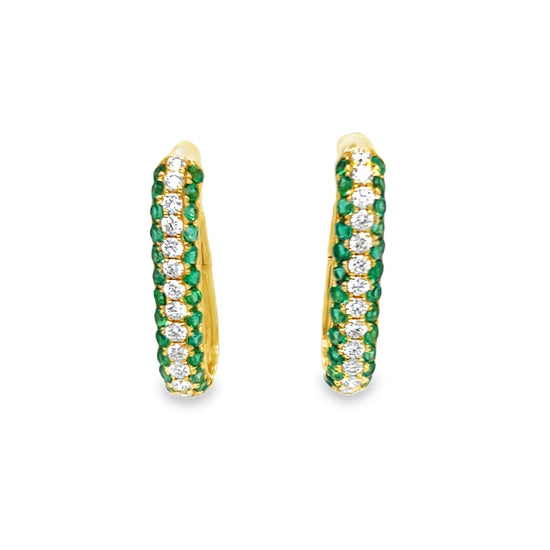 Emerald and Diamond Striped Hoop Earrings