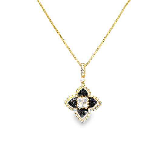 Black and White Diamond Floral Pendant