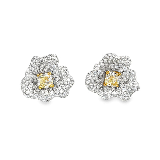 Piranesi Yellow and White Diamond Floral Stud Earrings