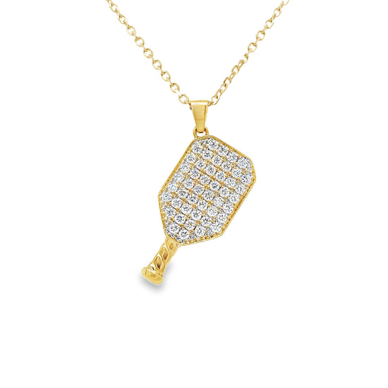 Diamond Pickleball Charm Pendant in Yellow Gold