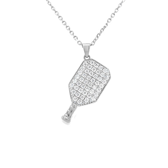 Diamond Pickleball Charm Pendant in White Gold