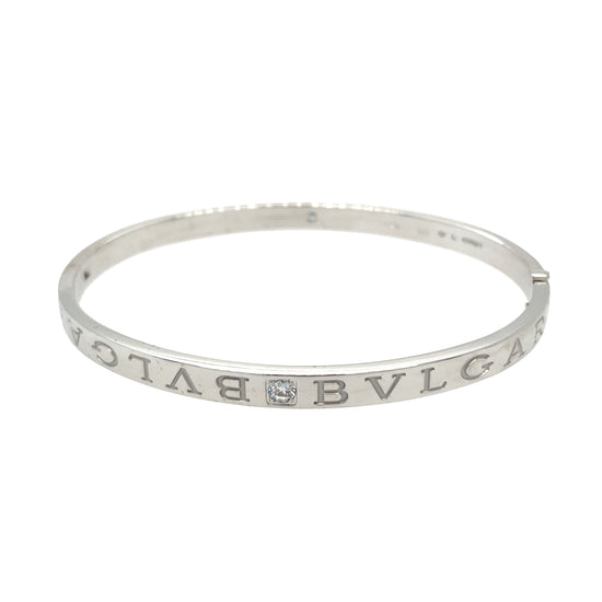 BVLGARI Emblem and Diamond Cuff Bracelet in White Gold