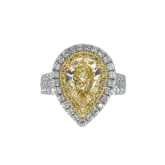 Charles Krypell Pear Shaped Fancy Yellow Diamond Ring