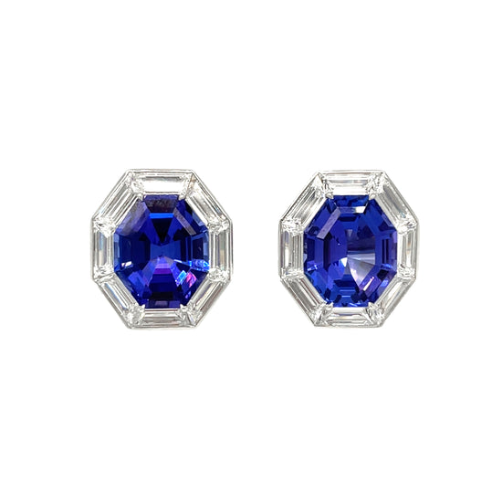 Tanzanite and Diamond Framed Stud Earrings