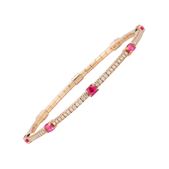 2.45CT Pink Sapphires and White Diamond Stretch Tennis Bracelet