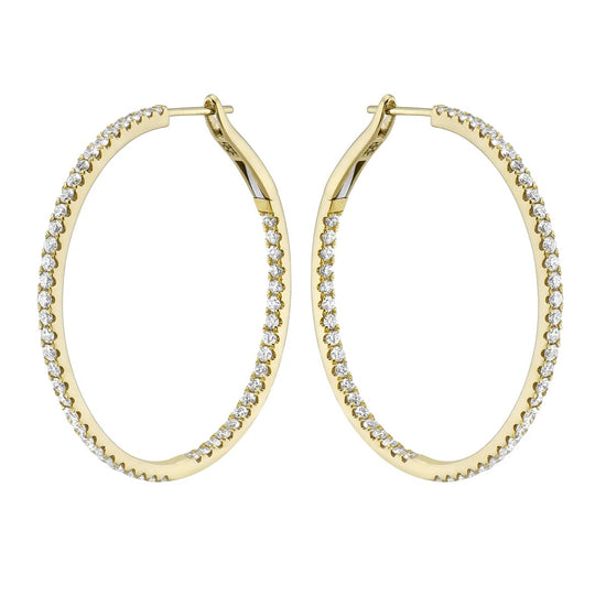 Thin Yellow Gold and Diamond Hoops