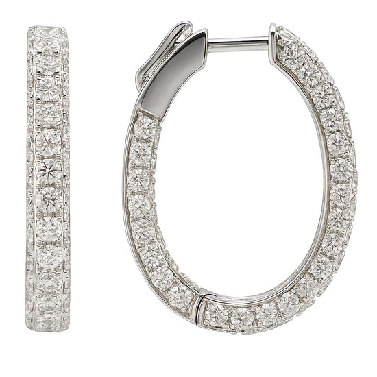 Triple-Row Diamond Hoop Earrings