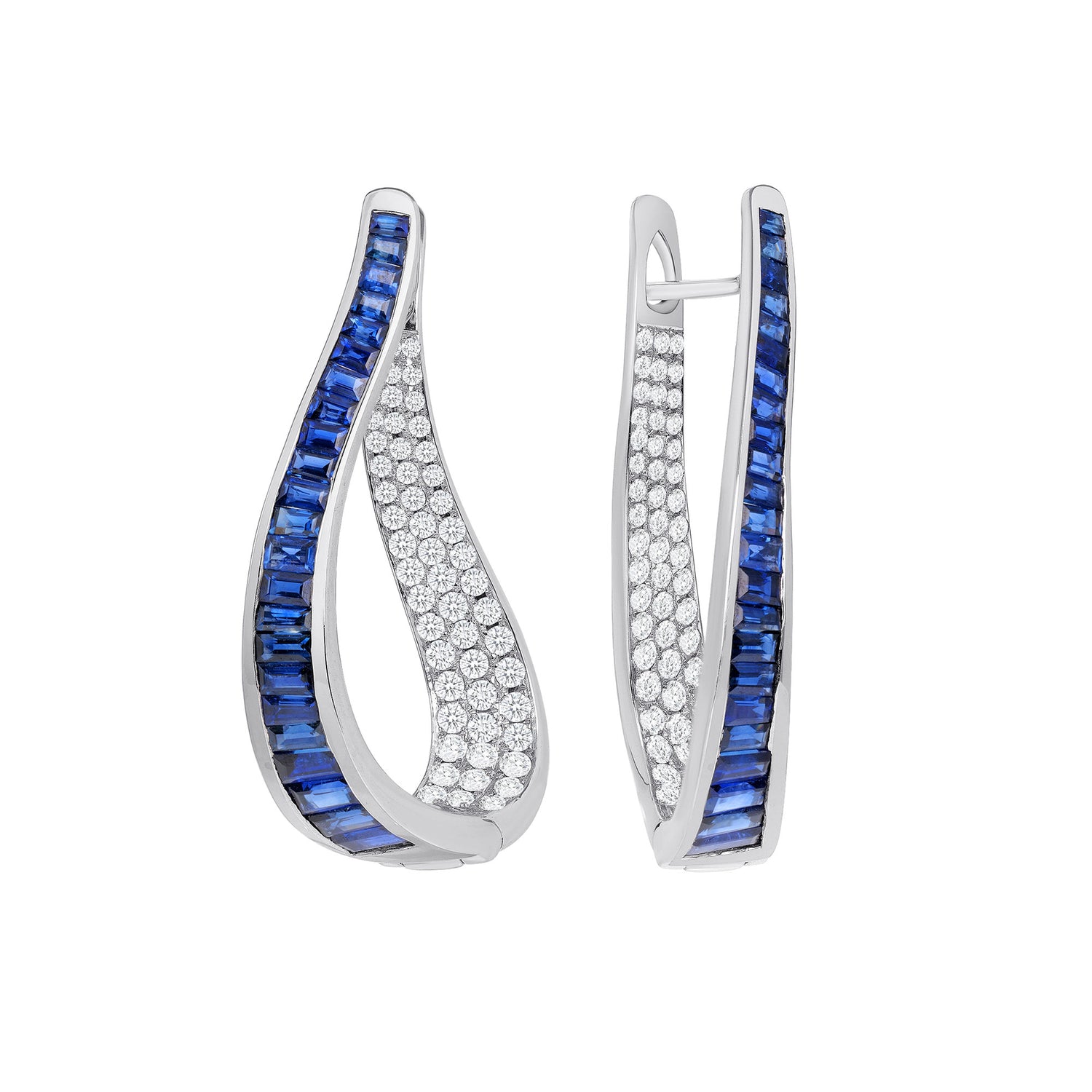 5.95 ct diamond and sapphire teardrop earrings on 14K white gold