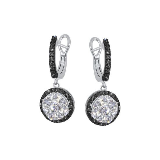 Black Diamond Halo and White Diamond Earrings