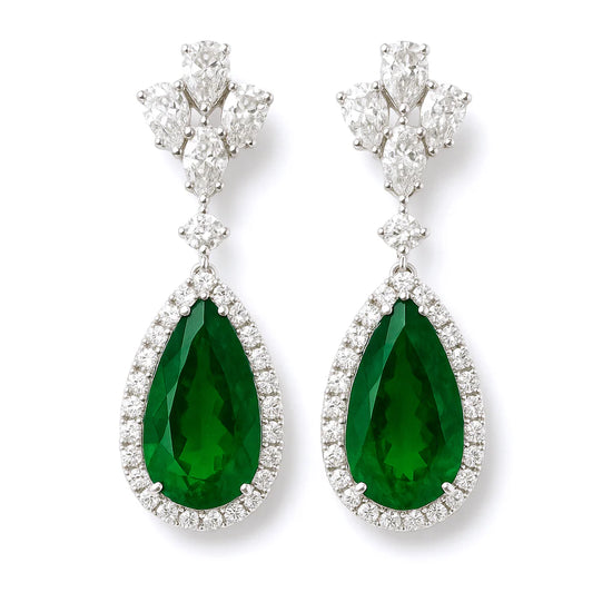 Pear Shaped Emerald and Diamond Drop Earrings