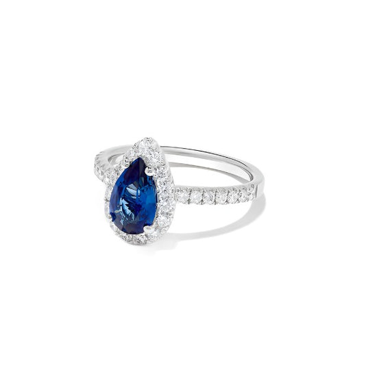 Pear Blue Sapphire and White Diamond Ring