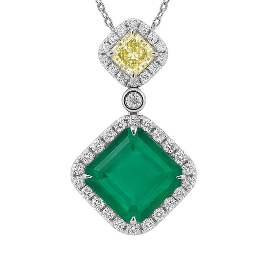 Emerald and Yellow Diamond Pendant