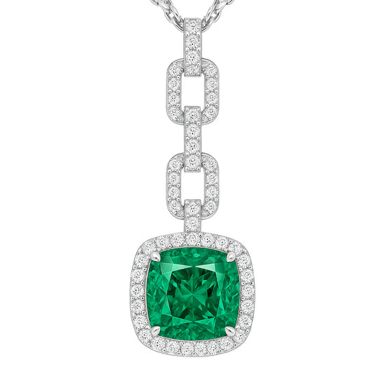 Oval Cut Emerald and Diamond Halo Pendant