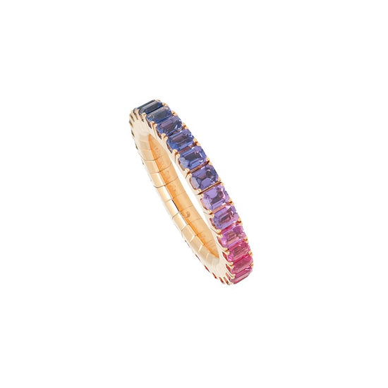 3.72CT Rainbow Emerald Cut Sapphire Eternity Stretch Ring