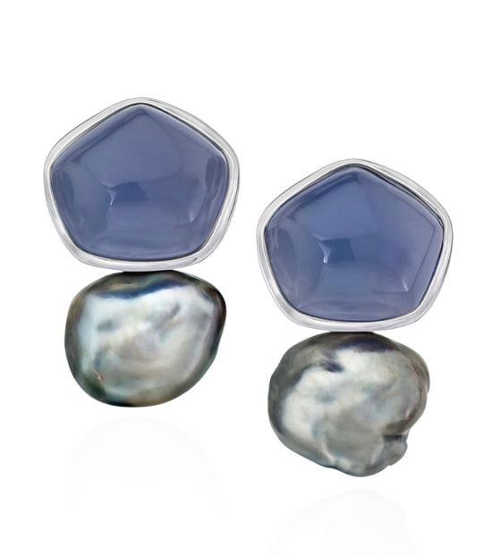 Chalcedony & Keshi South Sea Pearl Earrings