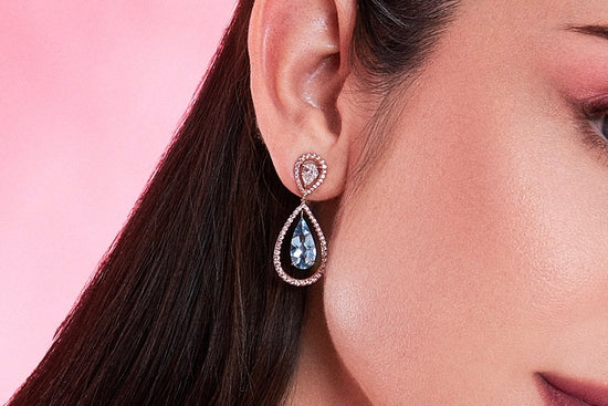 J Fine Argyle Pink Diamond and Aquamarine Drop Earrings