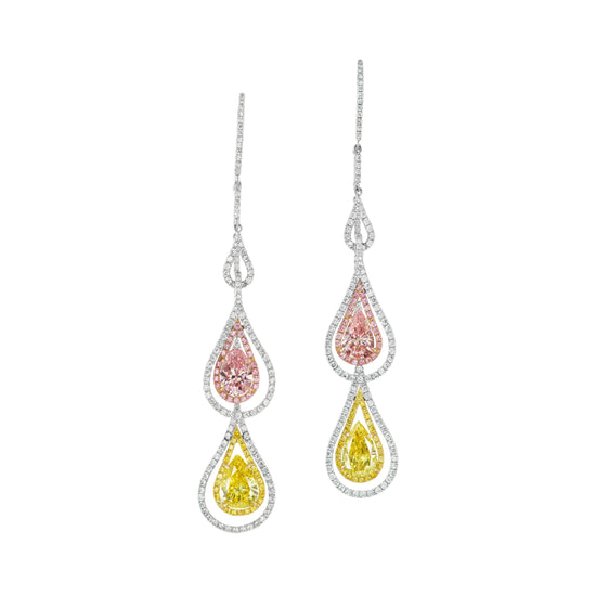 Fancy Pink and Vivid Yellow Drop Earring
