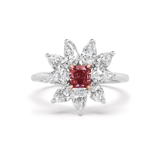 J Fine Radiant Fancy Deep Pink Diamond Floral Ring