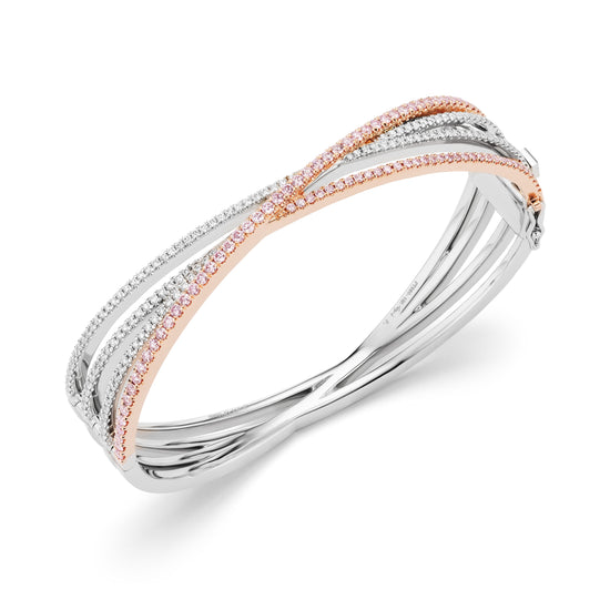 J Fine Crossover Pink and White Diamond Bracelet