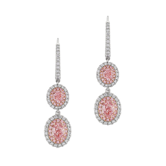 J Fine Oval Two-Step Pink Diamond Earrings