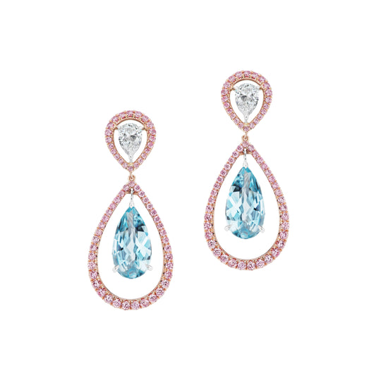 Argyle Pink Diamond and Aquamarine Drop Earrings