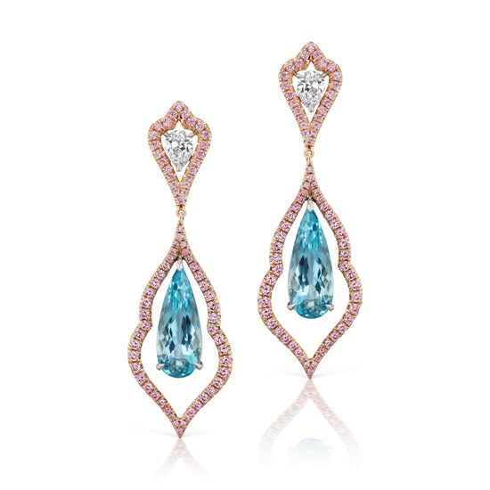 Argyle Pink Diamond and Aquamarine Decorative Drop Earrings
