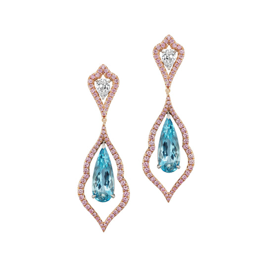 Argyle Pink Diamond and Aquamarine Decorative Drop Earrings