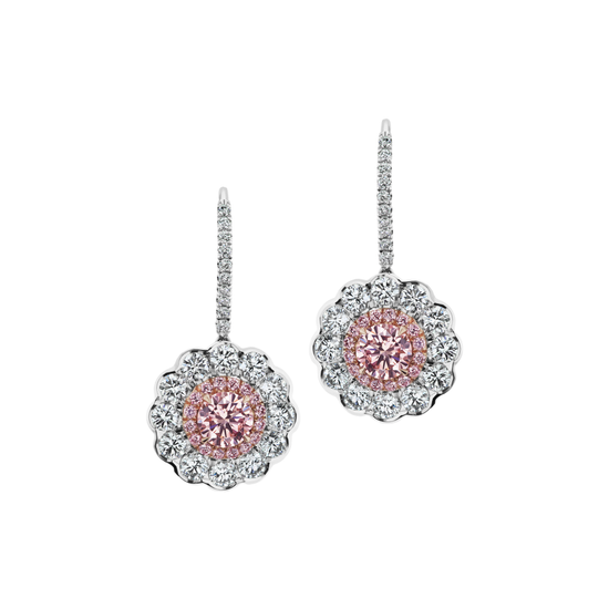 Scalloped Pink Diamond Drop Earrings