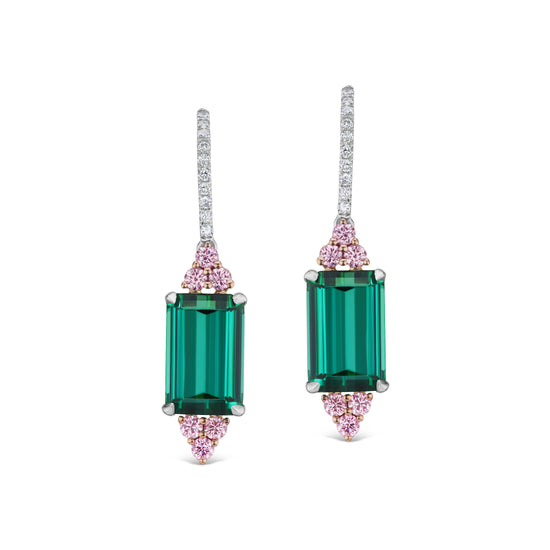 Green Tourmaline and Pink Diamond Earrings
