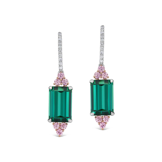 J Fine Green Tourmaline and Argyle Pink Diamond Earrings