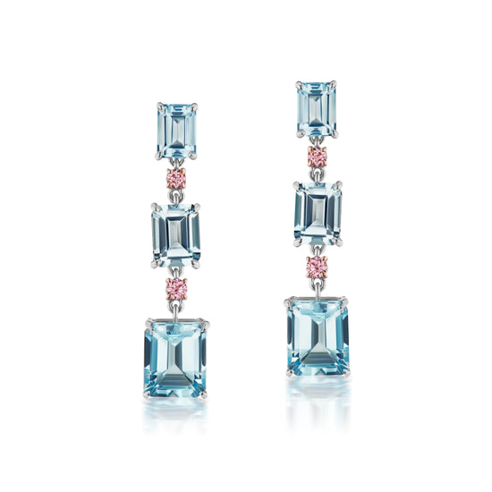 Aquamarine Three Station Drop Earrings