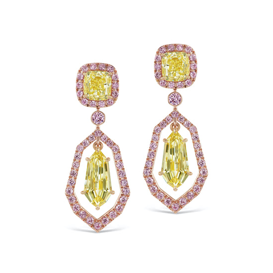 Argyle Pink Diamond Earrings with Yellow Shield Diamonds