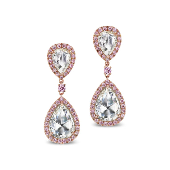 Argyle Pink and White Diamond Rose Cut Earrings