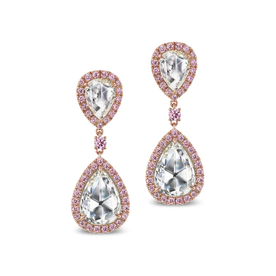 J Fine Argyle Pink and White Diamond Rose Cut Earrings
