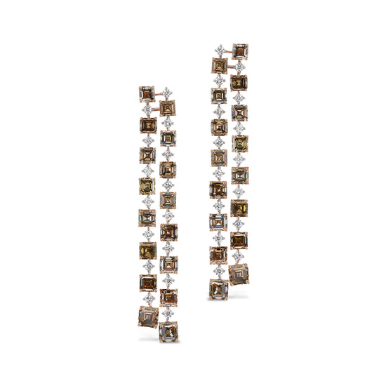 J Fine Brown Asscher Cut Diamonds Earrings