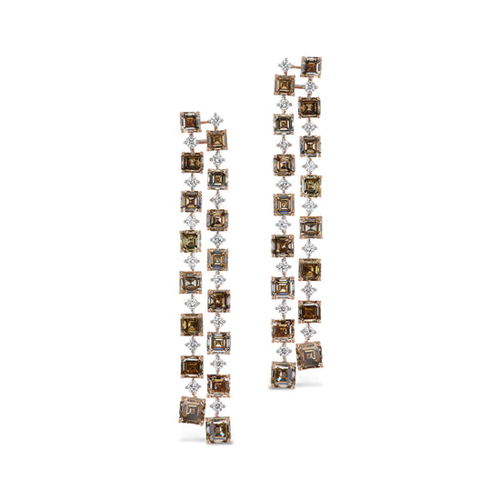 Brown Asscher Cut Diamonds Earrings