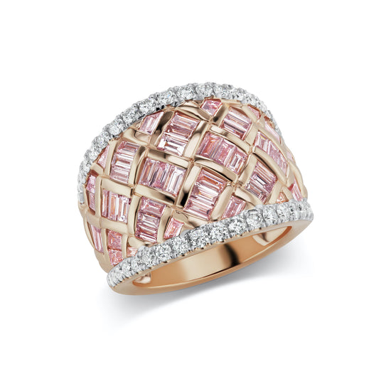 J Fine Pink Diamond Baguette Large Saddle Ring