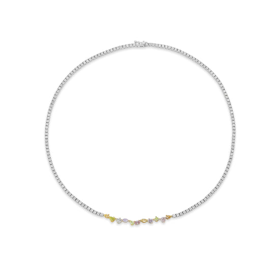 J Fine Tennis Necklace with Mixed Color Diamonds