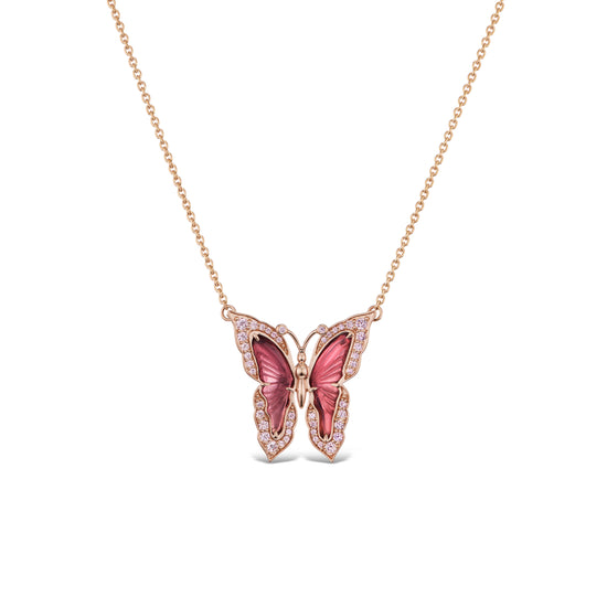 J Fine Argyle Pink Diamond and Pink Tourmaline Butterfly Necklace