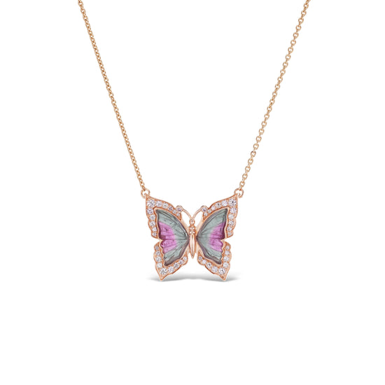 J Fine Argyle Pink Diamond Bi Color Tourmaline Butterfly Necklace