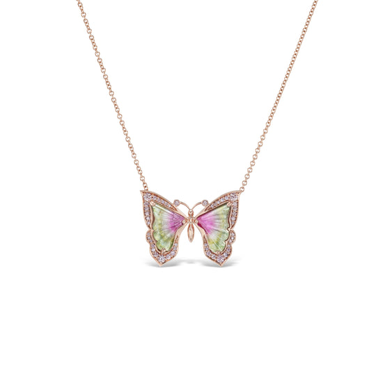 J Fine Green and Pink Tourmaline Butterfly Pendant