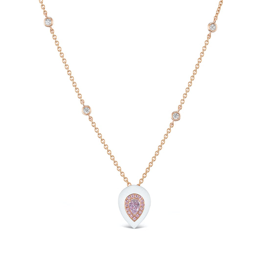Argyle Pink Diamond and Fancy Pink Purple Pear Shape Diamond Enamel Pendant