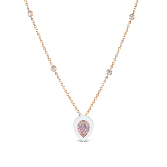 J Fine Argyle Pink Diamond and Fancy Pink Purple Pear Shape Diamond Enamel Pendant