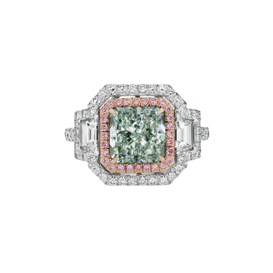 Three Stone Blue-Green Diamond Ring