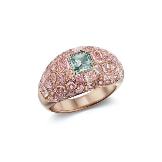 Bluish Green and Pink Diamond Dome Ring