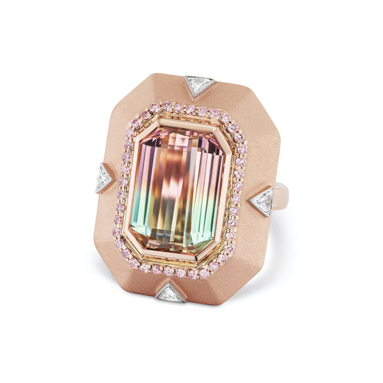 J Fine Emerald Cut Bicolor Tourmaline Ring